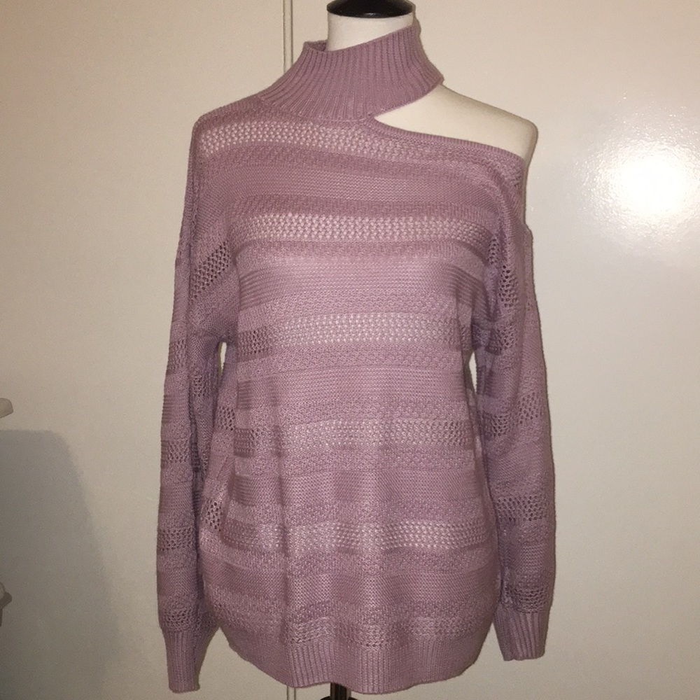 New York & Company Lavender Split Neck Sweater